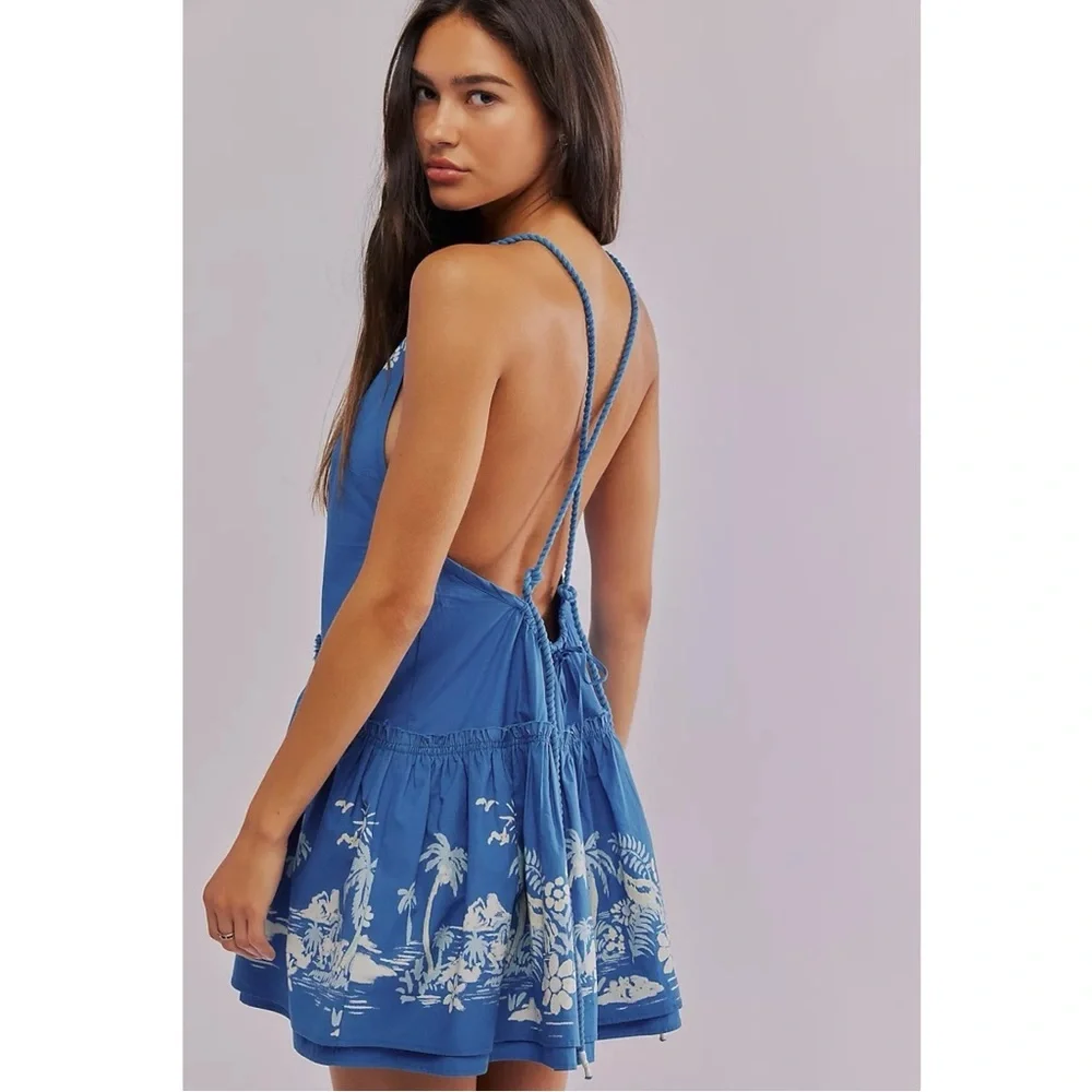 Free People Blue Floral Halter Mini Dress